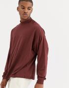 Asos Design Oversized Long Sleeve T-shirt With Seam In Brown