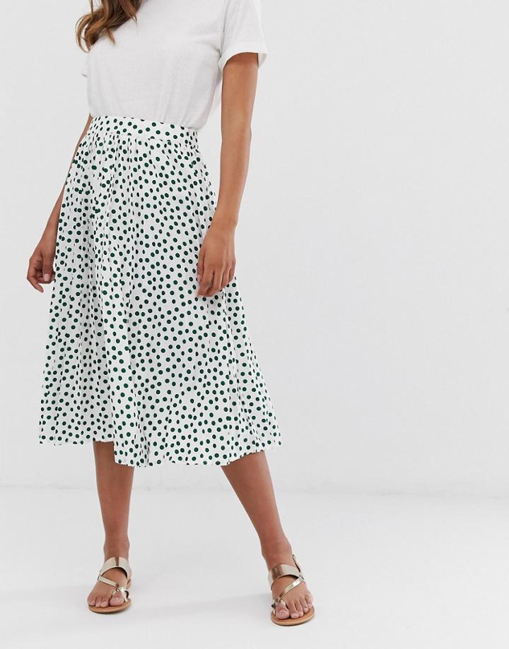 Y.a.s Polka Dot Pleated Skirt - White
