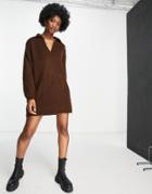 Topshop Knitted Collar Dress In Brown