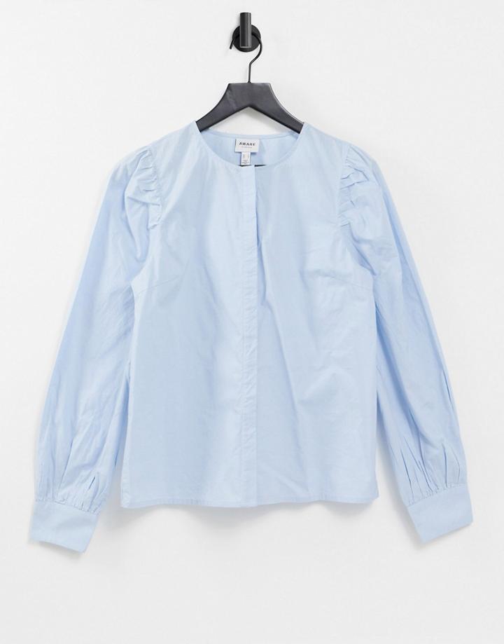Vero Moda Aware Collarless Shirt In Blue-white
