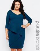 Goddiva Plus Pencil Dress With Peplum - Teal