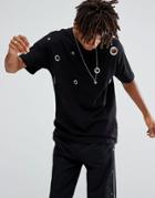 Asos Oversized T-shirt In Heavy Jersey With Random Eyelet Detail - Black