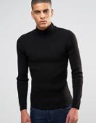 Asos Muscle Fit Ribbed Turtleneck In Black - Black