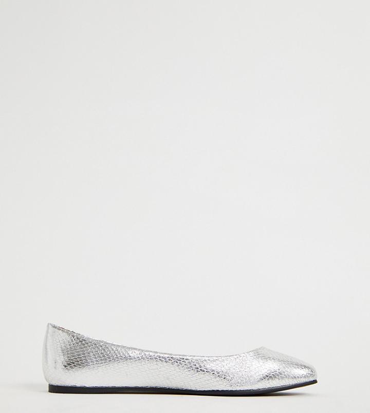 Asos Design Lassie Ballet Flats In Silver Snake