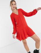 Asos Design V-neck Smock Mini Dress In Red