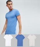 Asos Muscle Fit Crew Neck T-shirt With Roll Sleeve 3 Pack Save - Multi