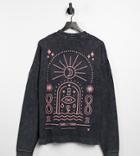 Collusion Oversized Long Sleeve T-shirt With Print In Acid Wash Pique Fabric-grey