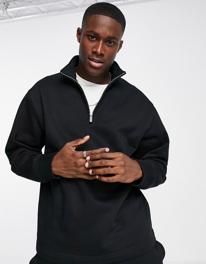 Topman Recycled Polyester Blend Half Zip Sweatshirt In Black - Part Of A Set
