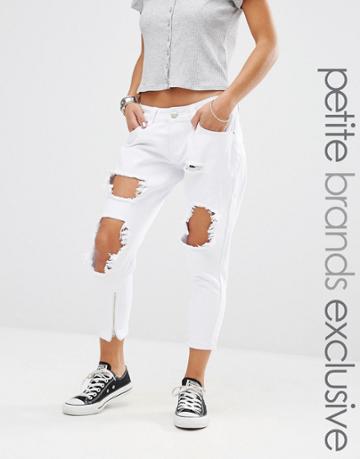 Liquor & Poker Petite Skinny Jeans With Extreme Distressing Ripped Knees - White