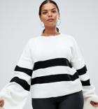 Boohoo Plus Flared Sleeve Sweater In Stripe - Multi