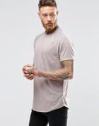 Asos Longline Muscle T-shirt With Curved Hem In Textured Fabric - Taupe