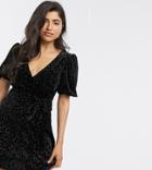 Asos Design Petite Glitter Velvet Mini Tea Dress-black