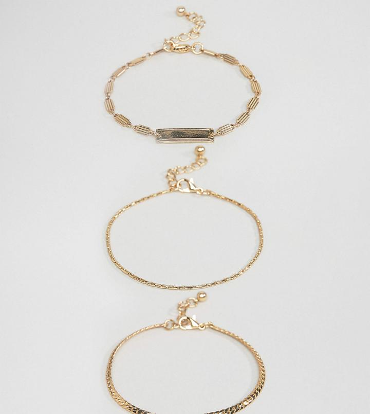 Asos Pack Of 3 Vintage Style Mixed Chain Bracelets - Gold