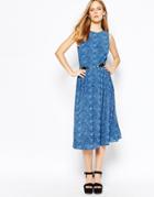 Lost Ink Pleated Midi Dress With Belted Sides - Blue