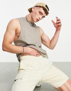 Asos Design Oversized Tank Top In Beige-neutral