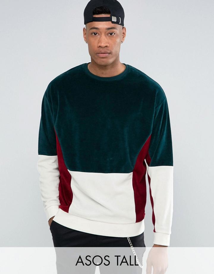 Asos Tall Oversized Cut & Sew Sweatshirt In Velour - Black
