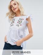 New Look Petite Embroidered Frill Top - Blue