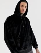 Asos Design Oversized Hoodie In Faux Fur In Black - Black
