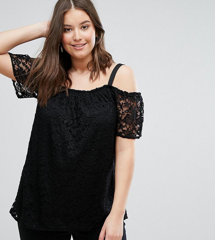 New Look Curve Lace Bardot Cami Top - Black