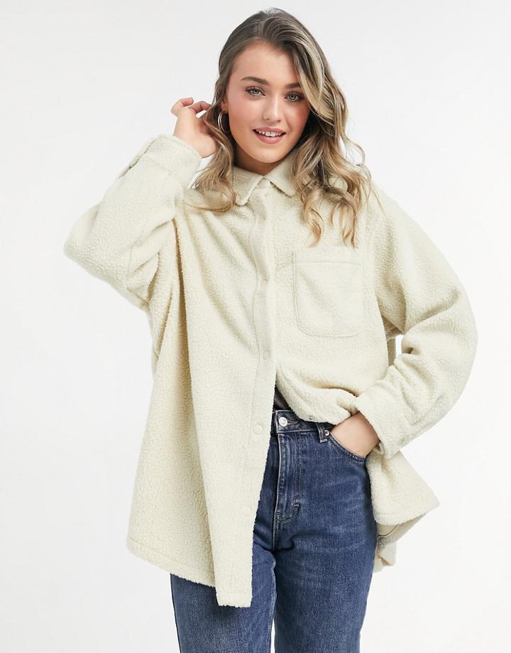 Asos Design Fleece Shacket In Cream-blues