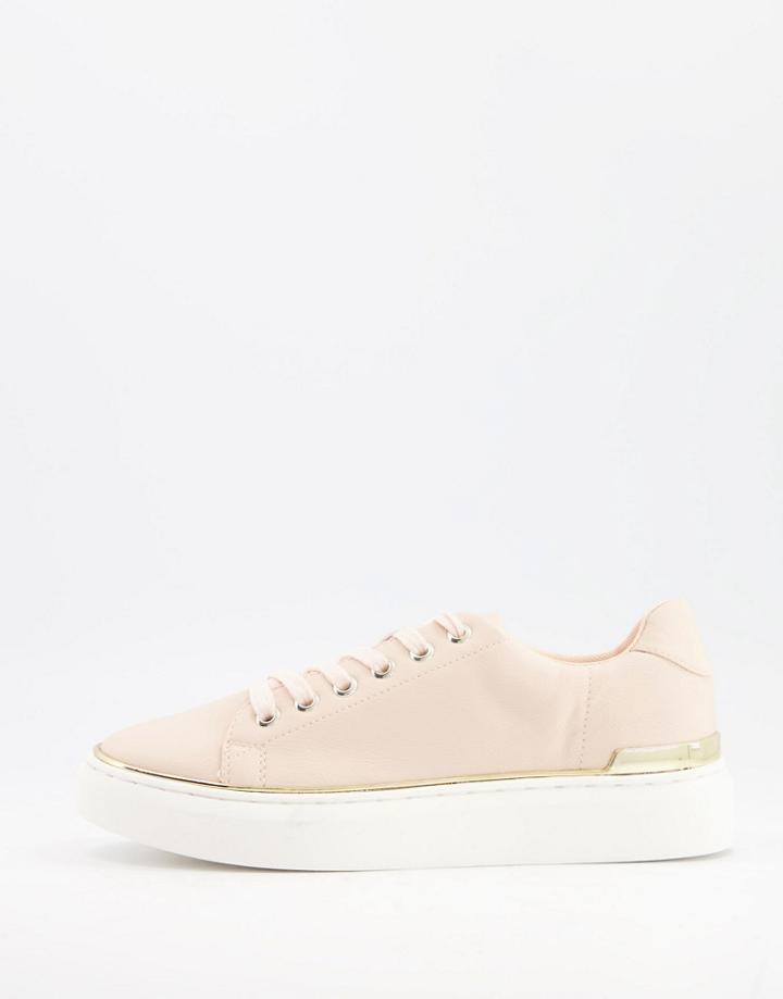London Rebel Lace Up Metal Trim Sneakers In Nude-neutral