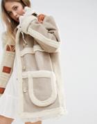 Moon River Faux Suede Coat With Faux Shearling - Beige