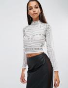 Asos Night Top With High Neck In Beaded Embellishment - White