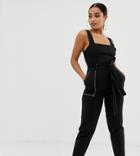 Boohoo Petite Exclusive Contrast Stitch Jumpsuit In Black - Black