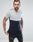 Asos Muscle Fit Jersey Polo With Contrast Yoke - Navy