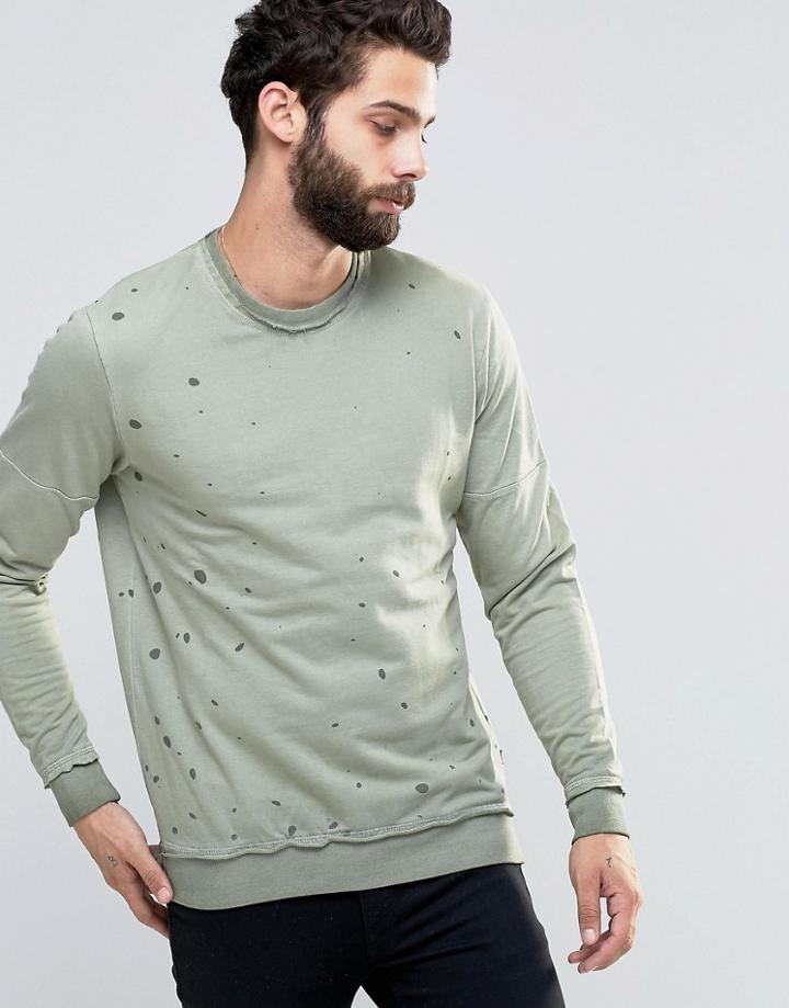 Only And Sons Crew Neck Sweat With Oil Wash Detail - Bronze Green