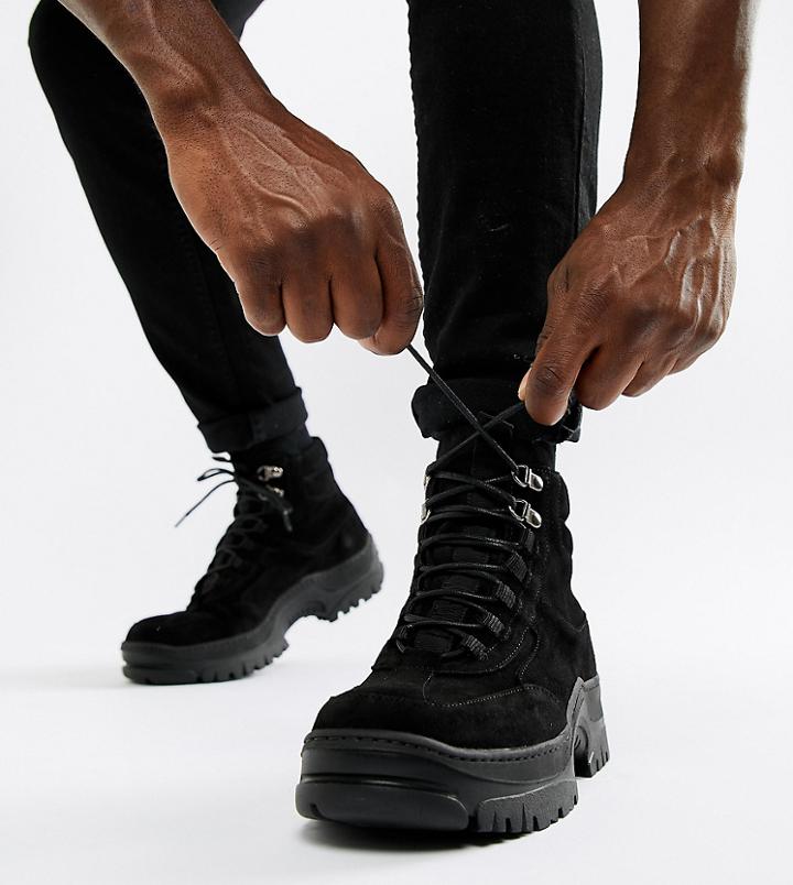 Asos Design Sneaker Boot In Black Nubuck With Chunky Sole