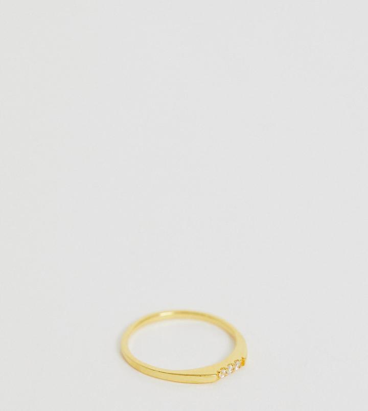 Asos Design Ring In Sterling Silver With Gold Plate In Shaped Band Design With Crystals