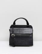 Lavand Mock Croc Crossbody Bag With Handle - Black