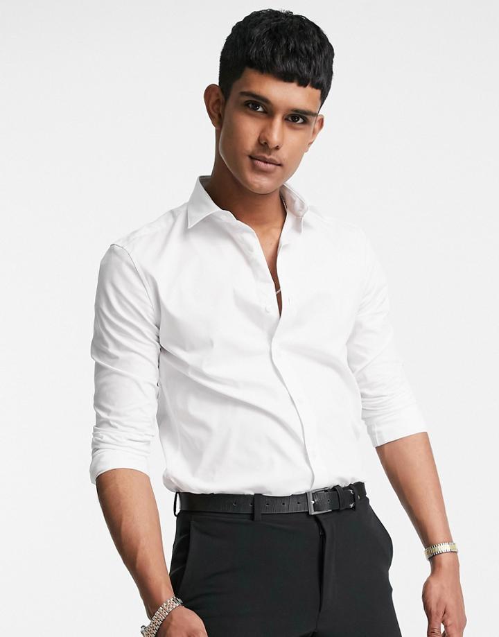 Topman Long Sleeve Formal Shirt In White