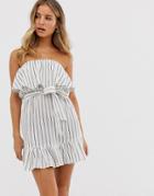Influence Strapless Dress With Frill Detail In Stripe