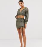 Asos Design Sequin Mini Skirt Two-piece With Channel Detail - Green