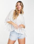 Raga Whisked Away Kimono Sleeve Top In White-silver
