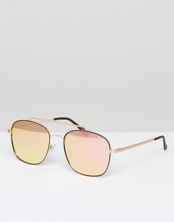 Quay Australia To Be Seen Aviator Sunglasses In Gold/pink - Pink