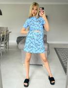 Asos Design Cut Out Tie Side T-shirt Dress In Blue Butterfly Print-multi