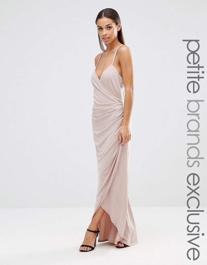 John Zack Petite Cross Back Cami Maxi Dress With Ruching - Mink