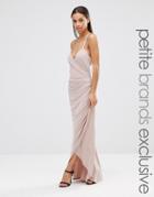 John Zack Petite Cross Back Cami Maxi Dress With Ruching - Mink