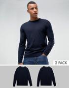 Asos 2 Pack Cotton Sweater In Navy Save - Navy