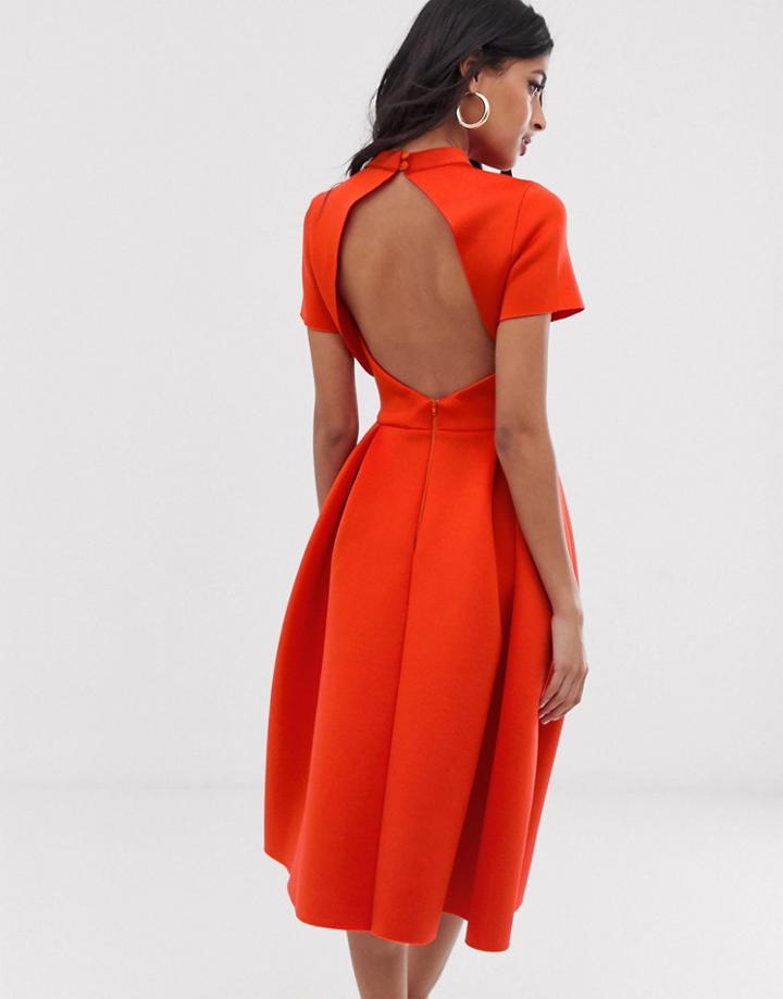 Asos Design T-shirt Open Back Prom Midi Dress - Red