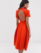 Asos Design T-shirt Open Back Prom Midi Dress - Red
