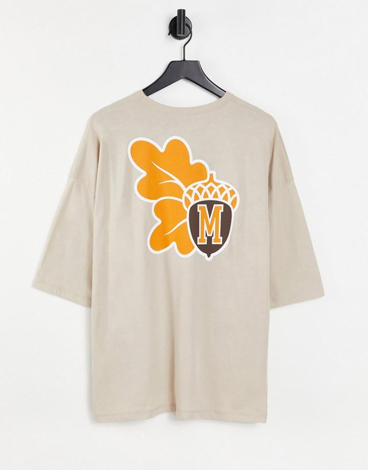 Asos Design Oversized T-shirt In Beige With Varsity Back Print-neutral
