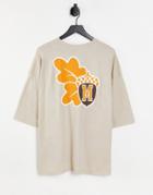 Asos Design Oversized T-shirt In Beige With Varsity Back Print-neutral