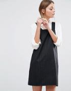 New Look Pinstripe Pinny Dress - Black