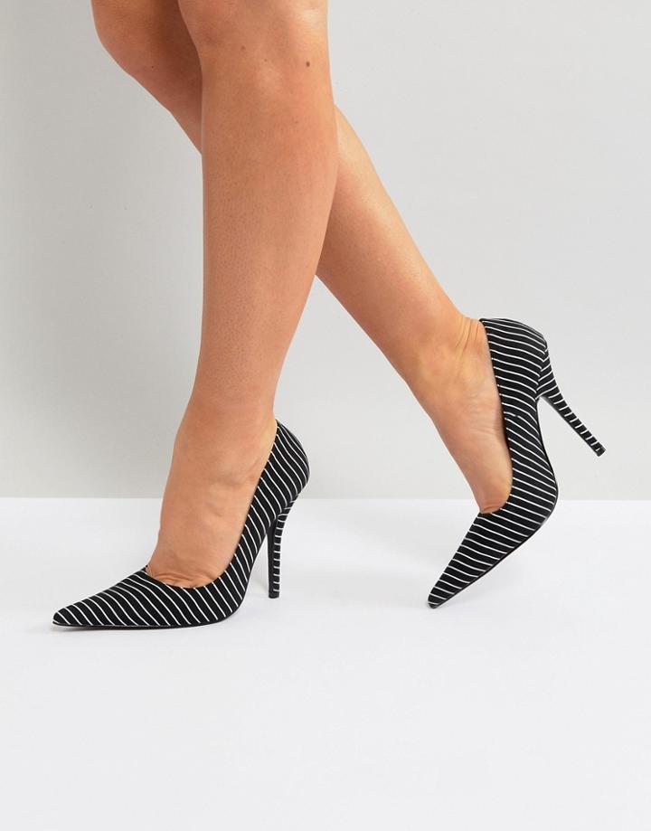 Public Desire Tease Black Striped Pumps - Black