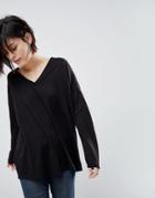 Asos Top With V-neck In Oversized Lightweight Rib - Black