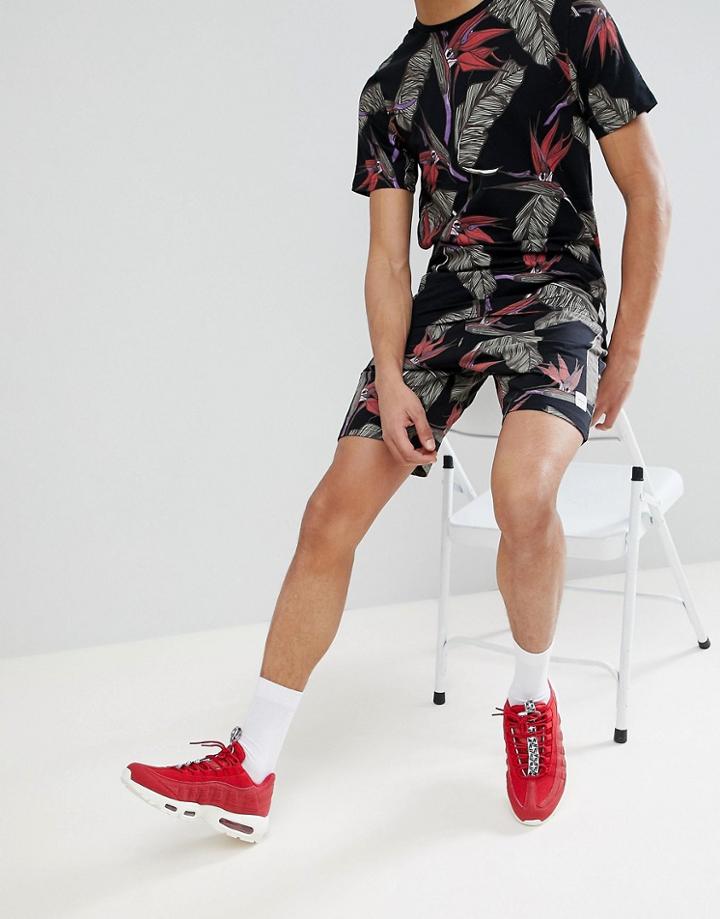 Only & Sons Jersey Shorts With All Over Print - Black